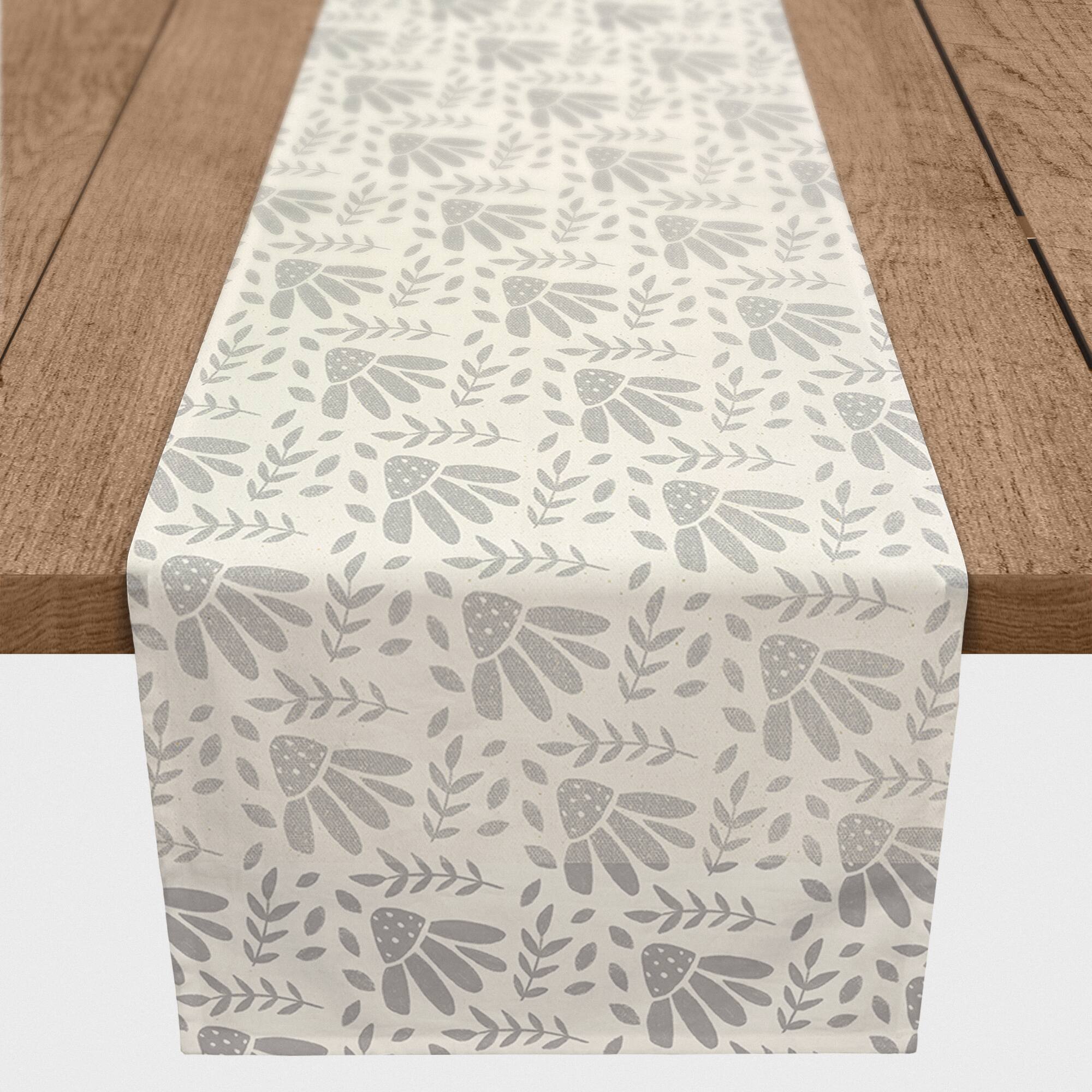 Gray Flowers Indoor/Outdoor Table Runner